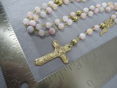 Rose Quartz Rosary, Bronze Brass and Natural Stone - image6